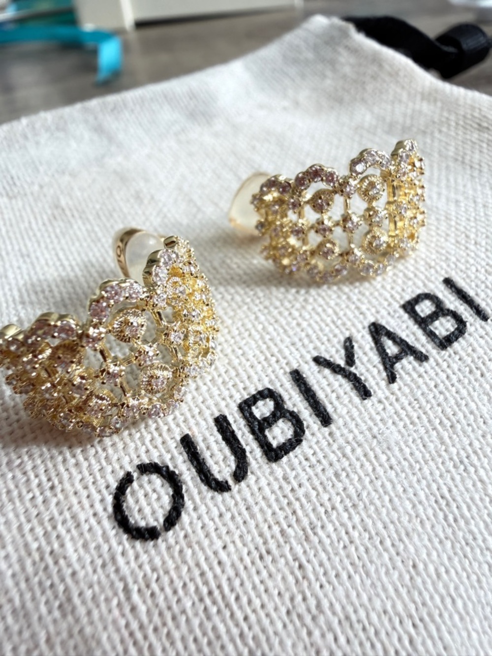 Brand new lace filigree earrings, gold and silver